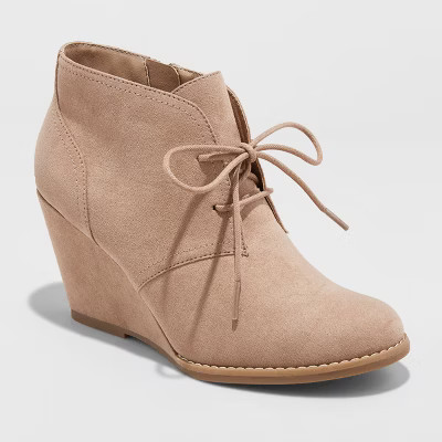 Women's Bessie Microsuede Wide Width Wedge Fashion Bootie - Universal Thread™ Taupe 7W | Target