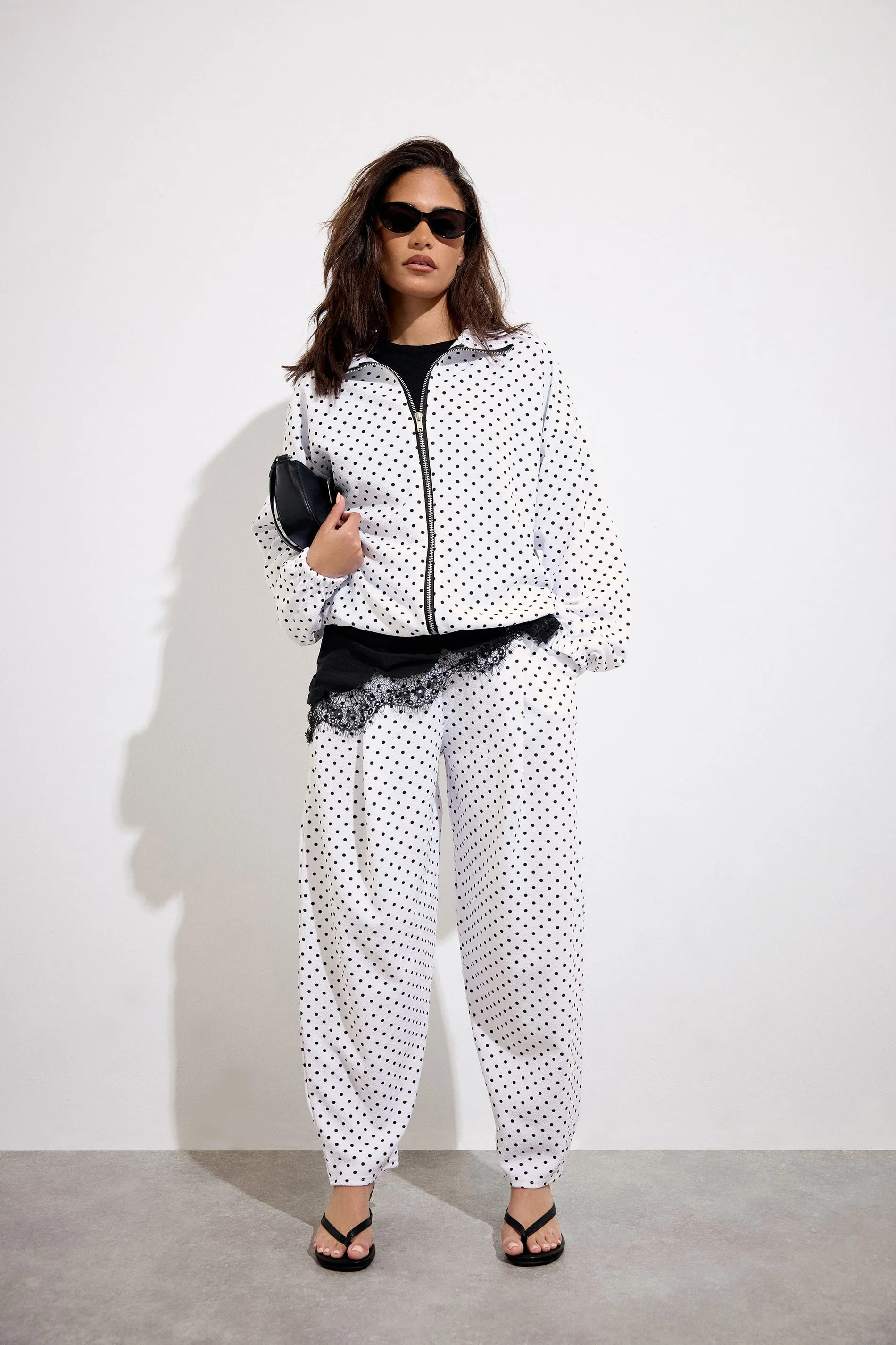 White PixieGirl Petite Polka Dot Funnel Neck Jacket | Debenhams | Debenhams UK