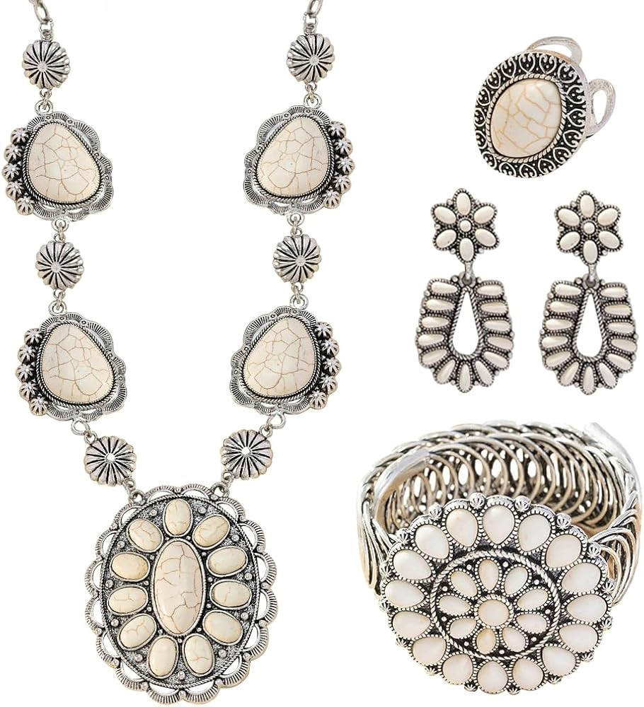 4 Pack Boho Vintage Turquoise Jewelry for Women, Bohemian Western Jewelry Set with Vintage Turquo... | Amazon (US)