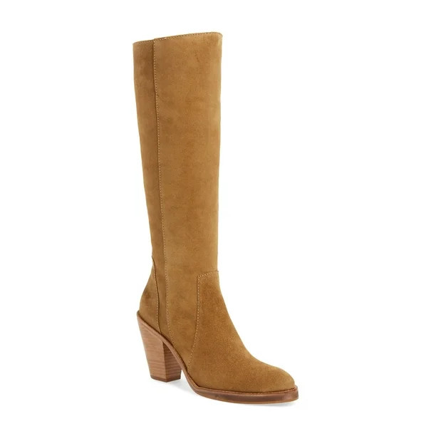 Lust For Life Jordan Boot Tan Suede Chunky Heel Knee High Black Heel Boots (Tan, 6) | Walmart (US)