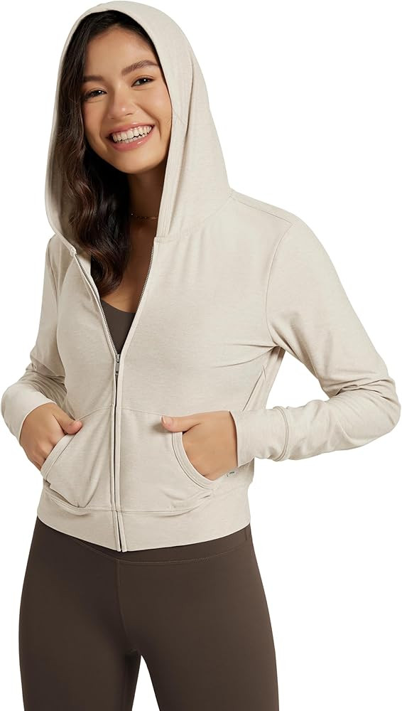 ODODOS Women's Full-Zip Cropped Hoodie – Stratum Tech Ultra Soft UPF 50+ Hooded Jacket with Poc... | Amazon (US)