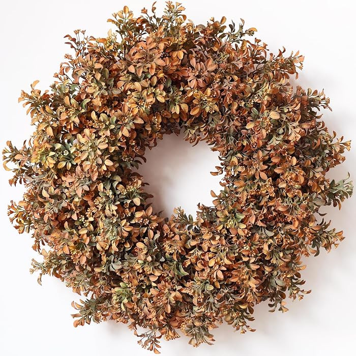 26" Artificial Fall Boxwood Wreath for Front Door Decoration(Autumn Orange) | Amazon (US)