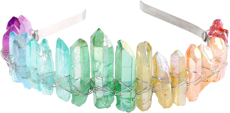 AWAYTR Raw Crystal Quartz Crown – Rhinestone Tiara Mermaid Headband for Woman Weeding and Parti... | Amazon (US)