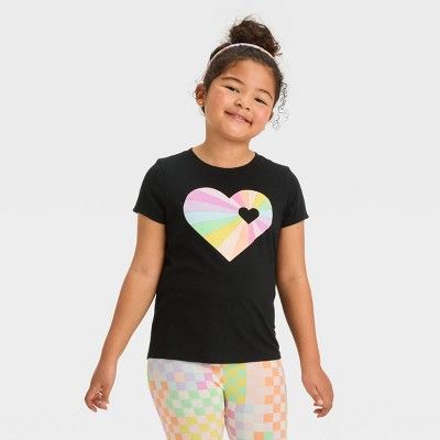 Girls' Short Sleeve 'Rainbow Heart' Graphic T-Shirt - Cat & Jack™ Black | Target