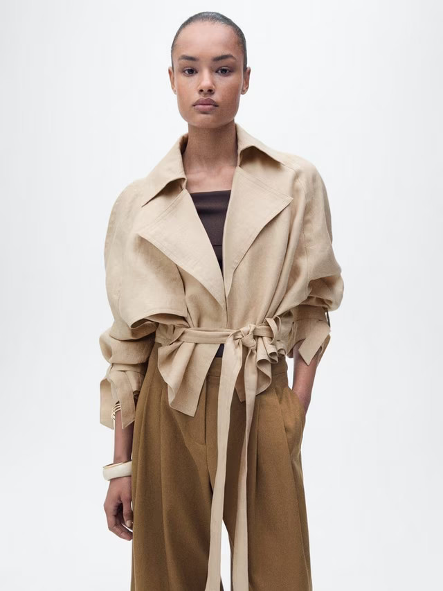 Mango Sahara Belted Pure Linen Jacket, Sand | John Lewis (UK)