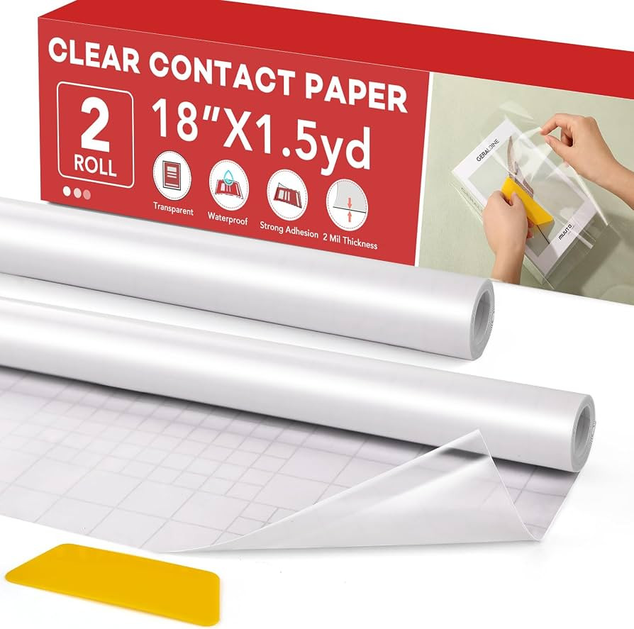 2 Rolls Clear Contact Paper,Plastic Book Covers 18 in x 4.5 ft, Contact Paper Peel and Stick, Cle... | Amazon (US)