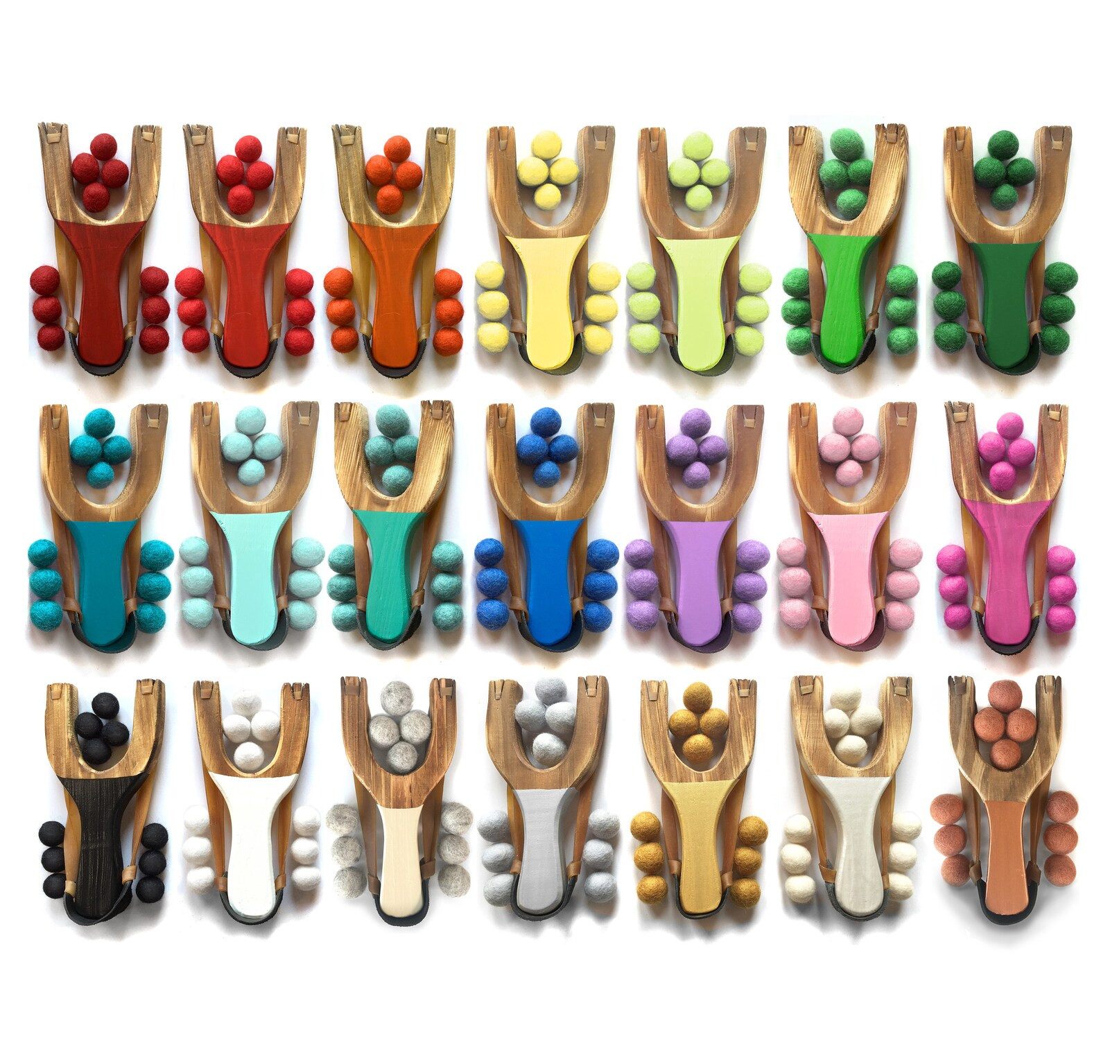 Wooden Slingshot toy with 10 wool felt balls ammo, hand painted handles, rainbow mix unisex kid t... | Etsy (US)