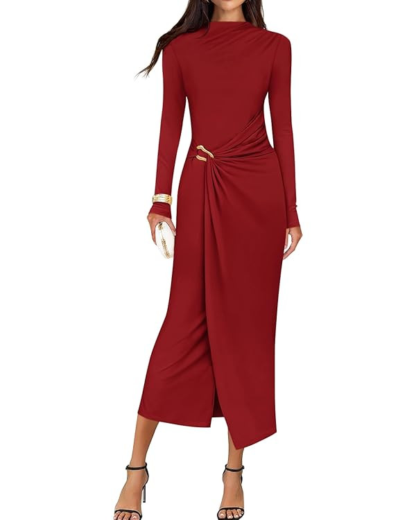 ZESICA Women's 2025 Fall Long Sleeve Bodycon Dress Mock Neck Wedding Guest Cocktail Party Long Mi... | Amazon (US)