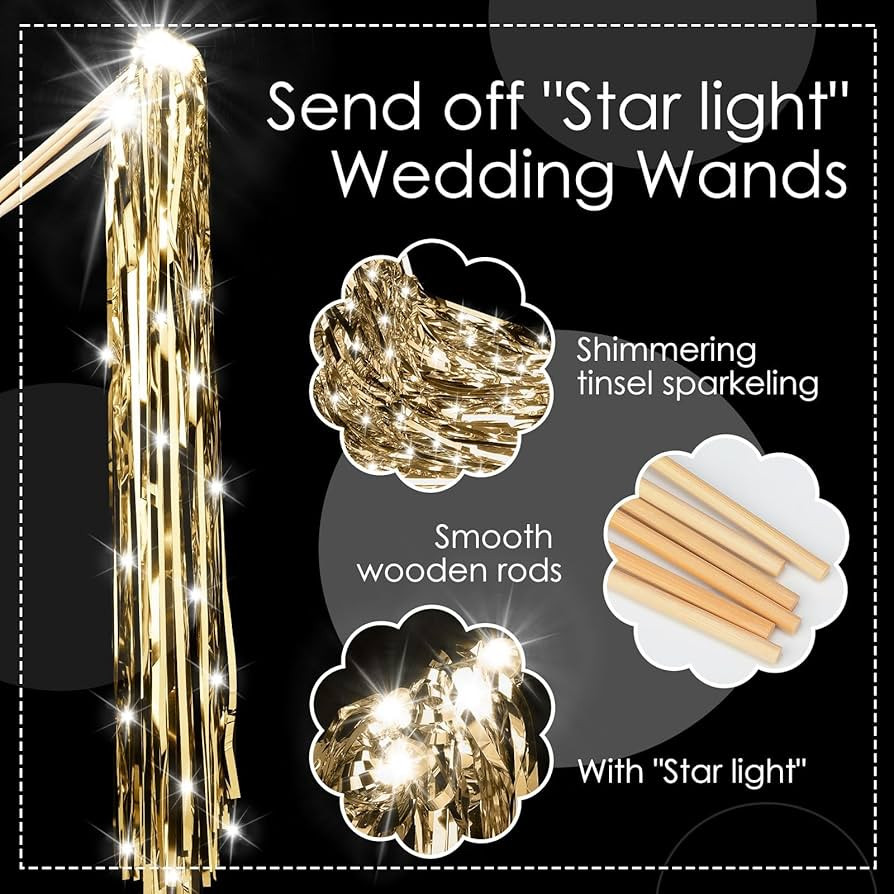 Amazon.com: Simgoing 100 Pcs Lighted Wedding Wands LED Tinsel Wands Light up Streamers Sparklers for Wedding Send Off and Exits Birthday Party Props Favors(Champagne) : Home & Kitchen | Amazon (US)