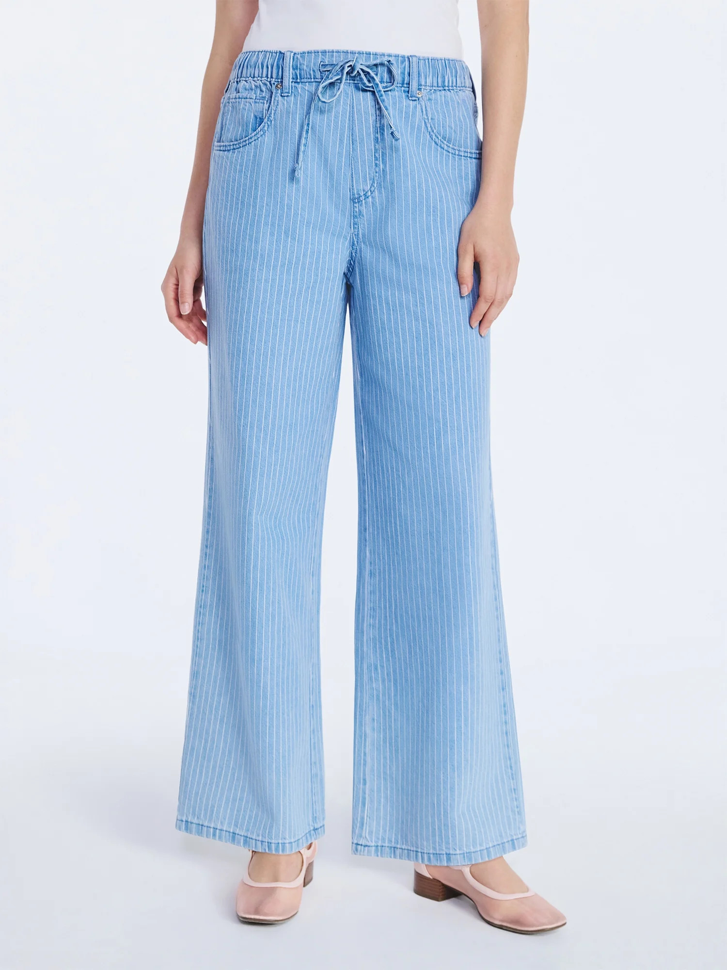 Free Assembly Women's and Women's Plus Striped Wide Leg Relaxed Jeans with Elastic Waist, Sizes X... | Walmart (US)