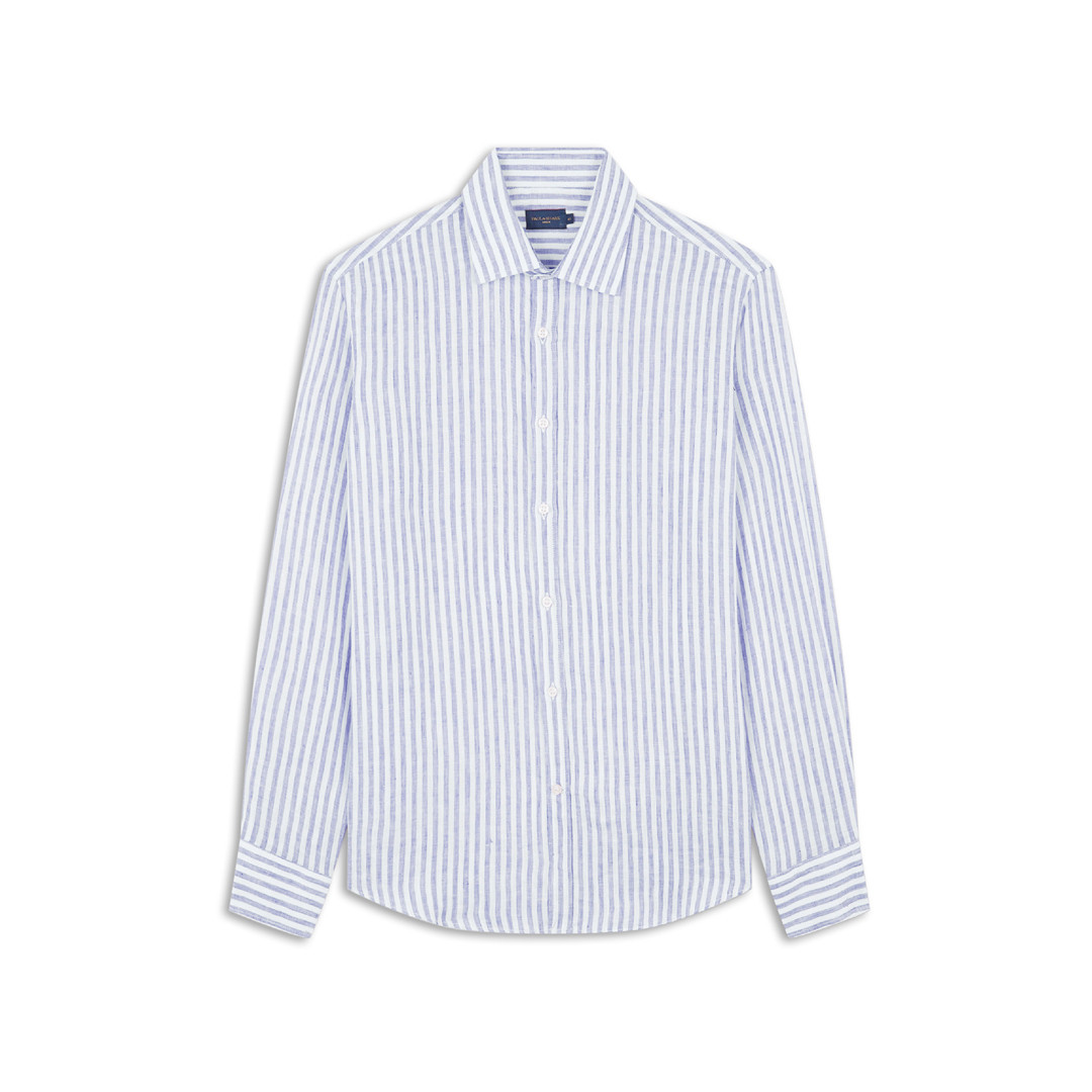Linen shirt with French collar, Man, Stripes White Blue, Size: 041 | Paul & Shark