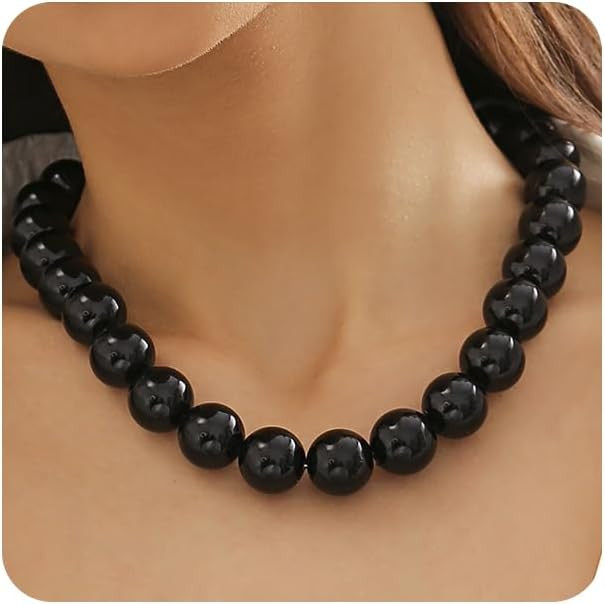 Large Red Beaded Choker Necklace for Women Vintage Black Pearls Balls Bead Collar Necklaces Chunk... | Amazon (US)
