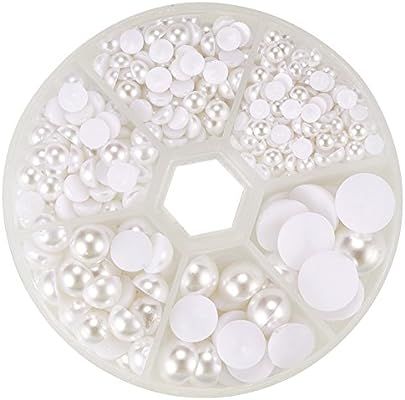 PH PandaHall 690pcs 6 Sizes White Flat Back Pearl Cabochon Flat Back Pearls for Crafts Scrapbooki... | Amazon (US)
