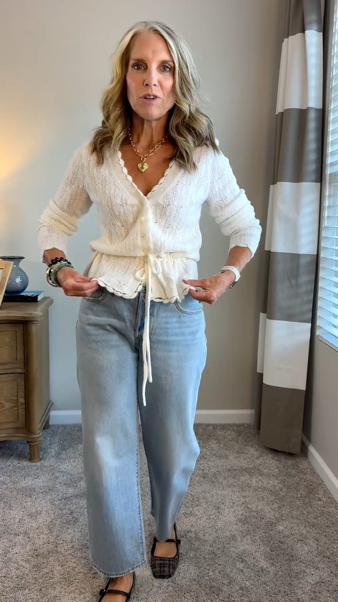 Sweater on sale. Wearing XS. Love these jeans. Mid rise…thank you very much. This wash and a baggier style is trending for fall.

#LTKdayinmylife #LTKOver40 #LTKSaleAlert