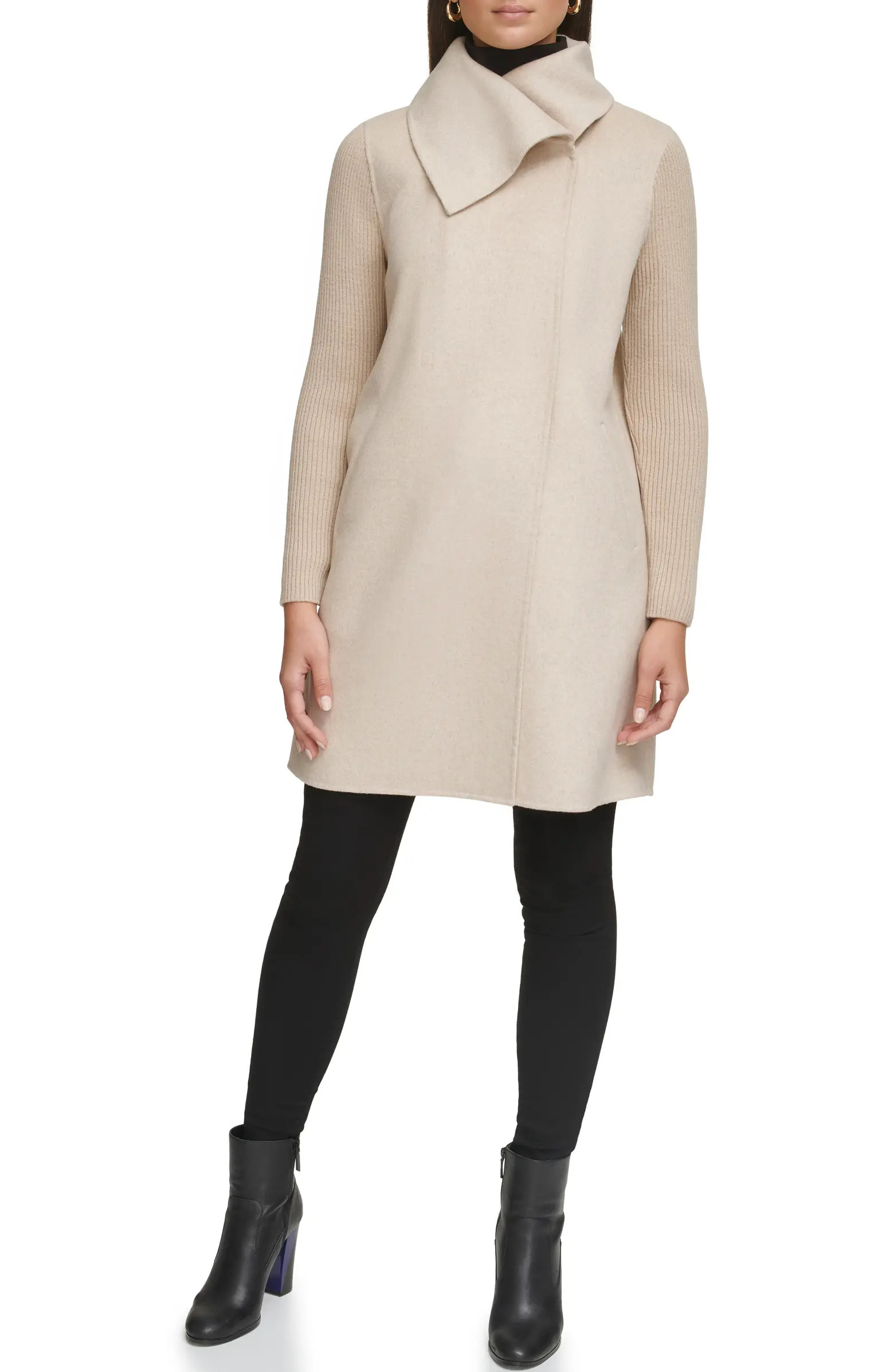 Rib Sleeve Mixed Media Coat | Nordstrom