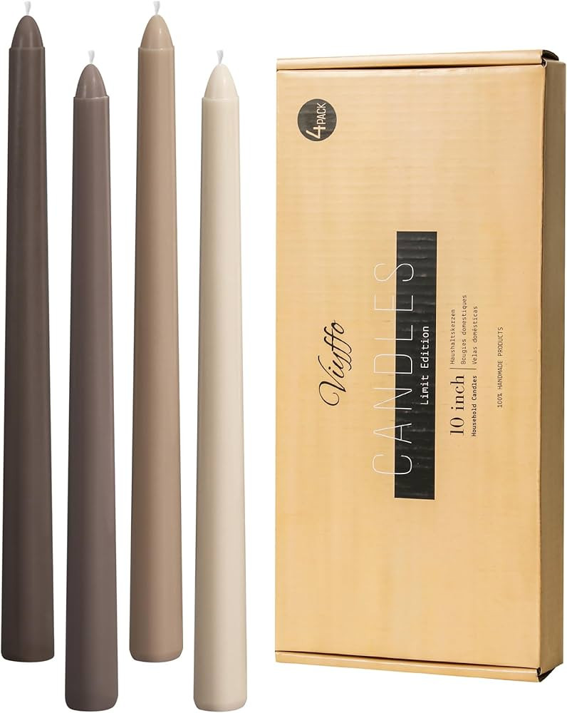 Viyffo Taper Candles 10 Inch Brown Set of 4 Unscented, Dripless, Smokeless Long Tall Tapered Cand... | Amazon (US)