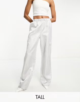 Extro & Vert Tall wide leg glitter cargo pants in silver | ASOS (Global)