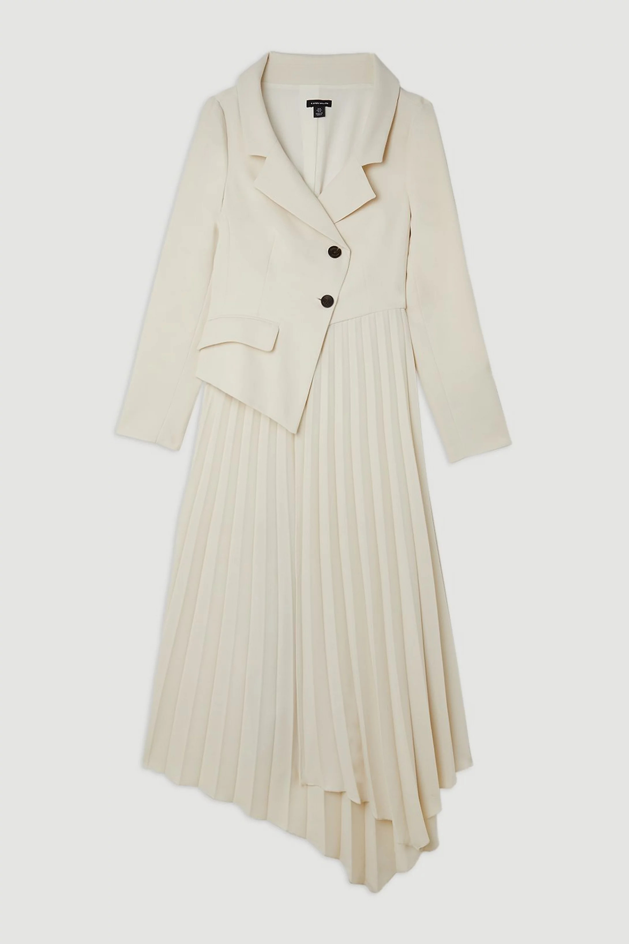Tailored Crepe Asymmetric Pleated Skirt Blazer Midaxi Dress | Karen Millen UK + IE + DE + NL