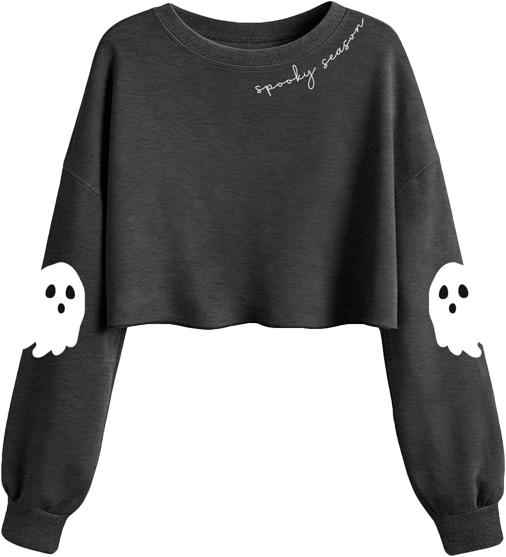 Halloween Crop Sweatshirt Women Ghost Long Sleeve Pullover Fall Shirt | Amazon (US)