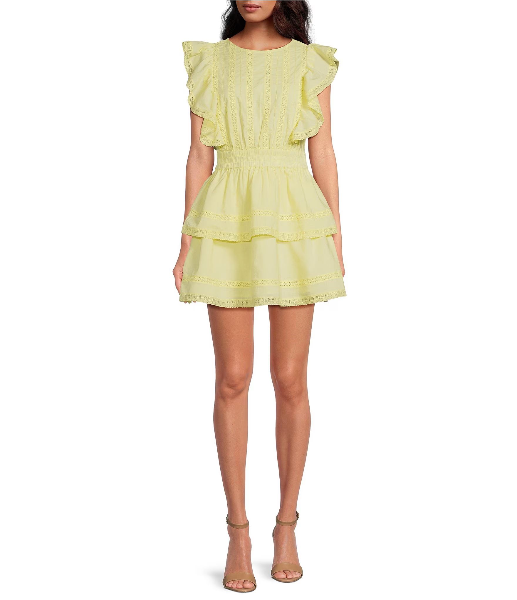 Bekah Cotton Lace Crew Neck Short Sleeve A-Line Dress | Dillard's