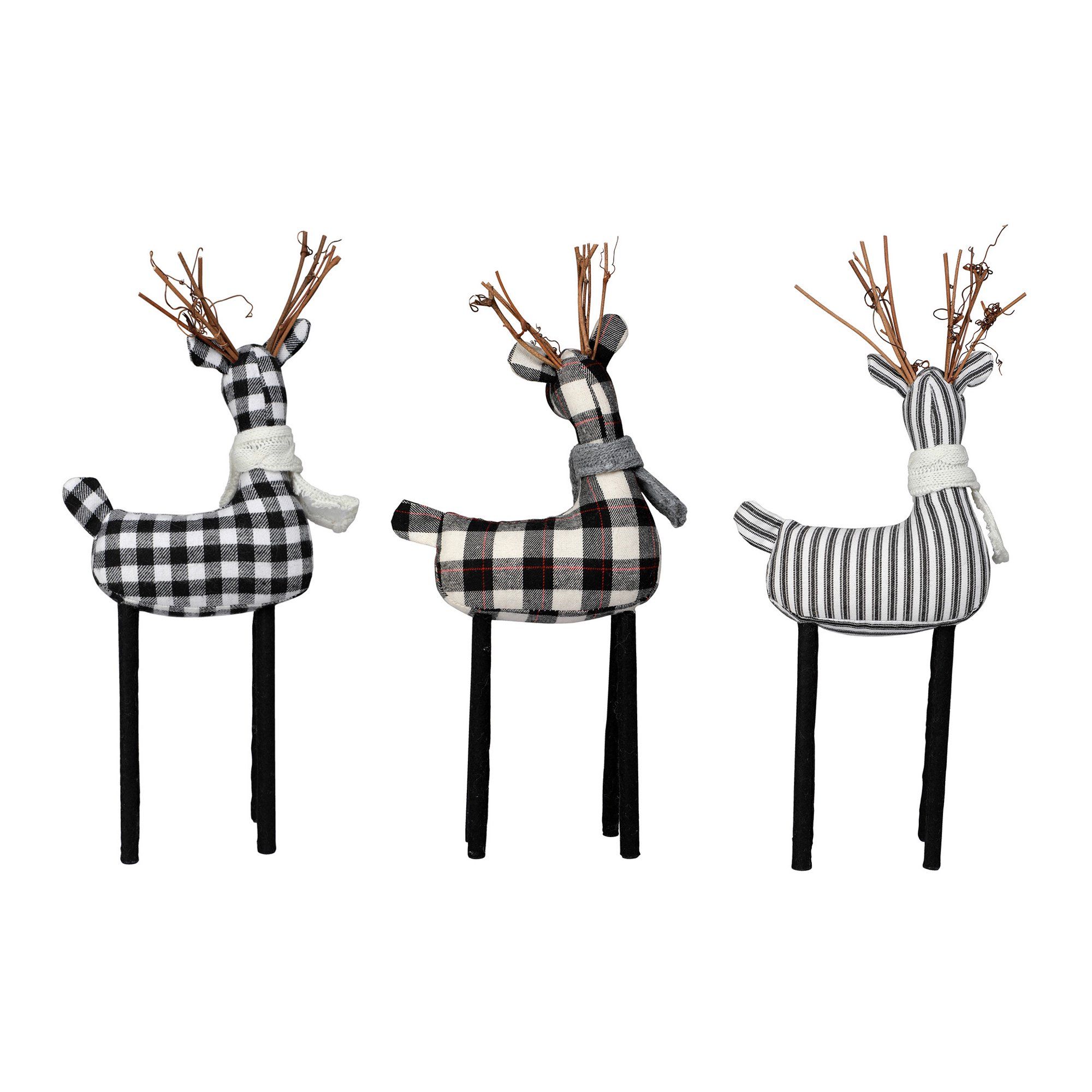 Holiday Time Christmas Black and White Plaid Fabric Reindeer Tabletop Christmas Decorations, Set ... | Walmart (US)