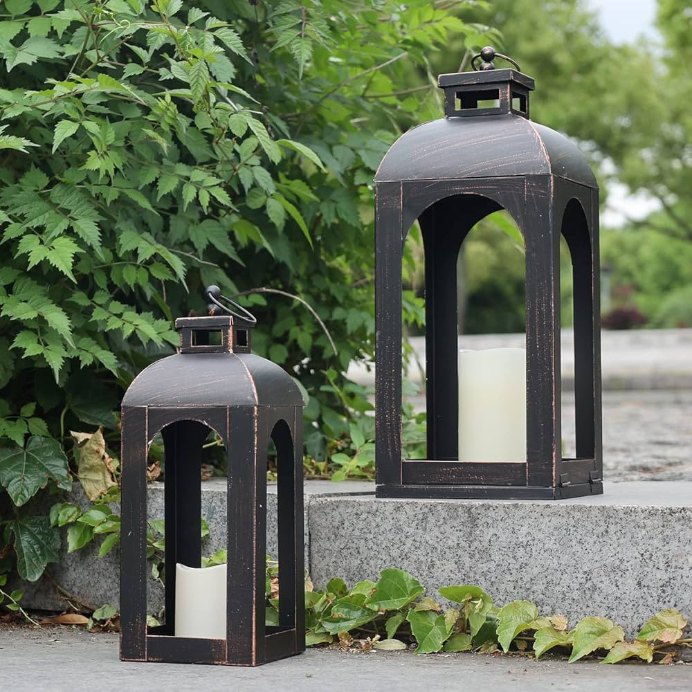 DECORKEY LED Lantern Decorative Outdoor&Indoor, Set of 2 (17’’&13’’) Black Metal Lanterns... | Amazon (US)