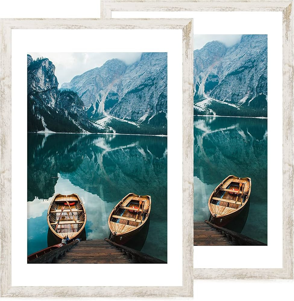 Hongkee 24x36 Poster Frame Set of 2, Distressed White Wood Style - Display 24 x 36 Poster without... | Amazon (US)