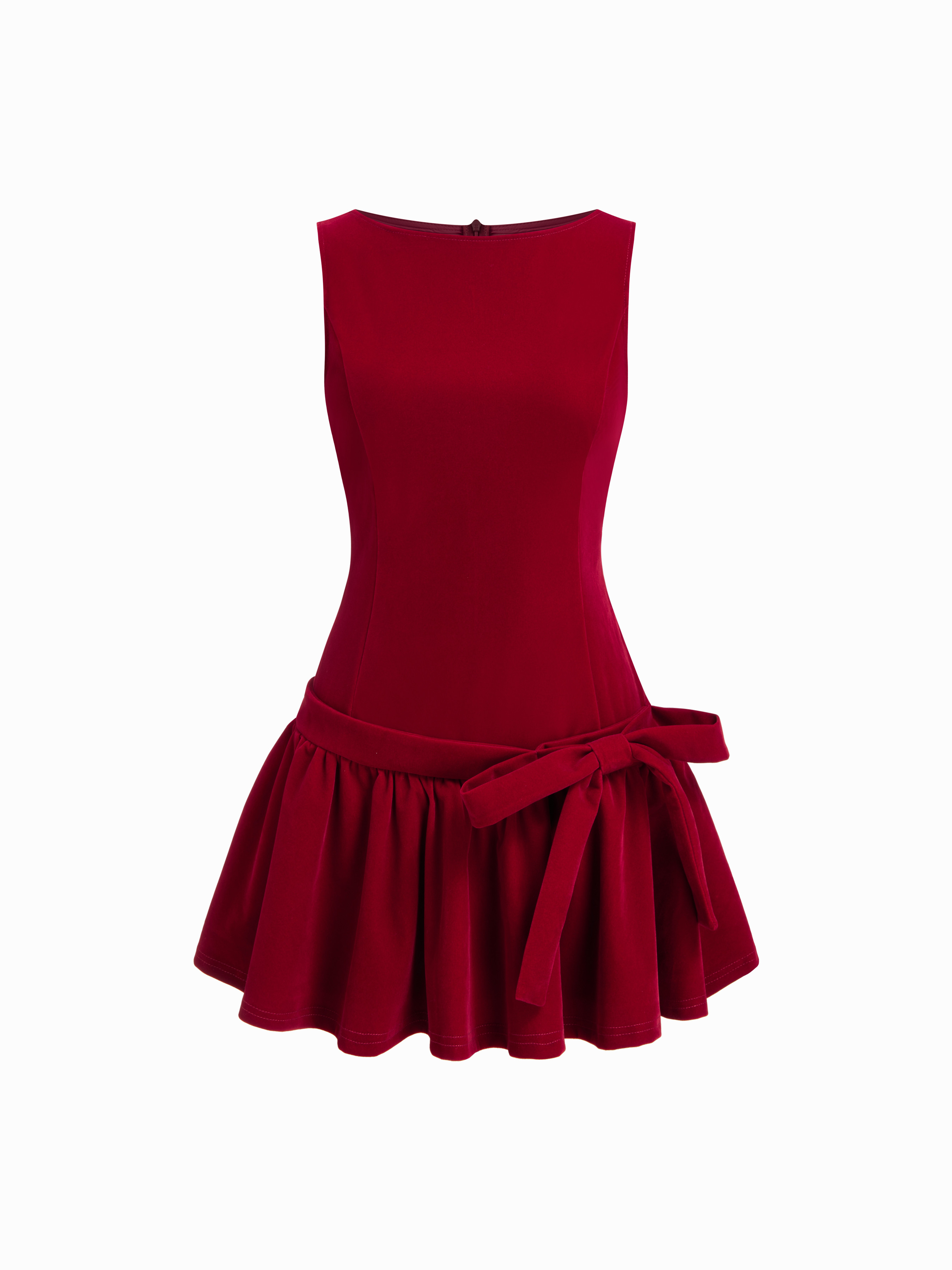 Woven Velvet Boat Neck Ruffled & Bowknot Mini Dress For Daily Casual Date | Cider