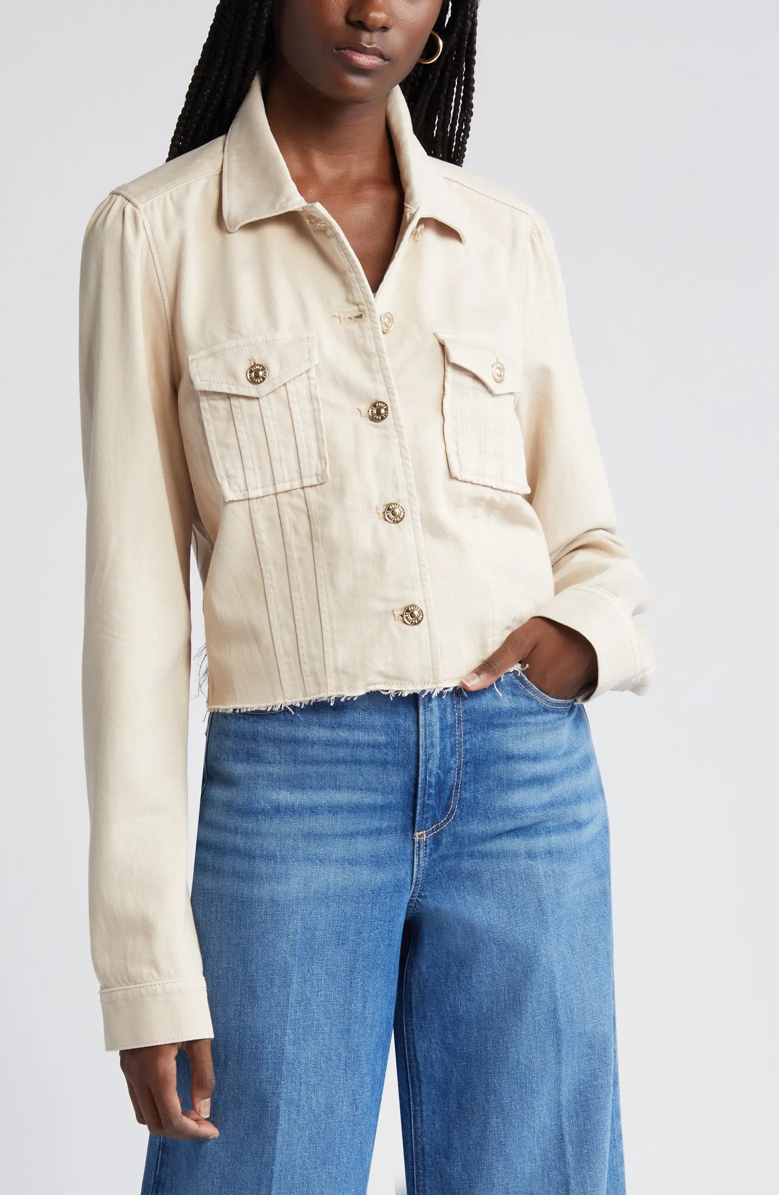 PAIGE Pacey Raw Hem Crop Twill Jacket | Nordstrom | Nordstrom
