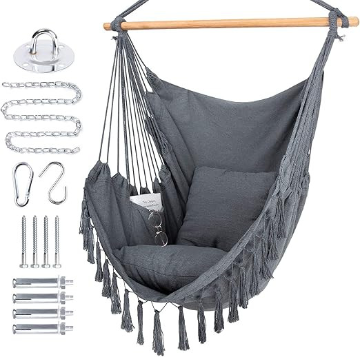 WBHome Extra Large Hammock Chair Swing with Hardware Kit, Hanging Macrame Chair Cotton Canvas, In... | Amazon (US)