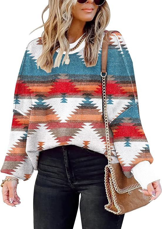ETCYY Oversized Sweaters for Women Fall 2023 Trendy Crewneck Batwing Long Sleeve Knit Tops Side S... | Amazon (US)