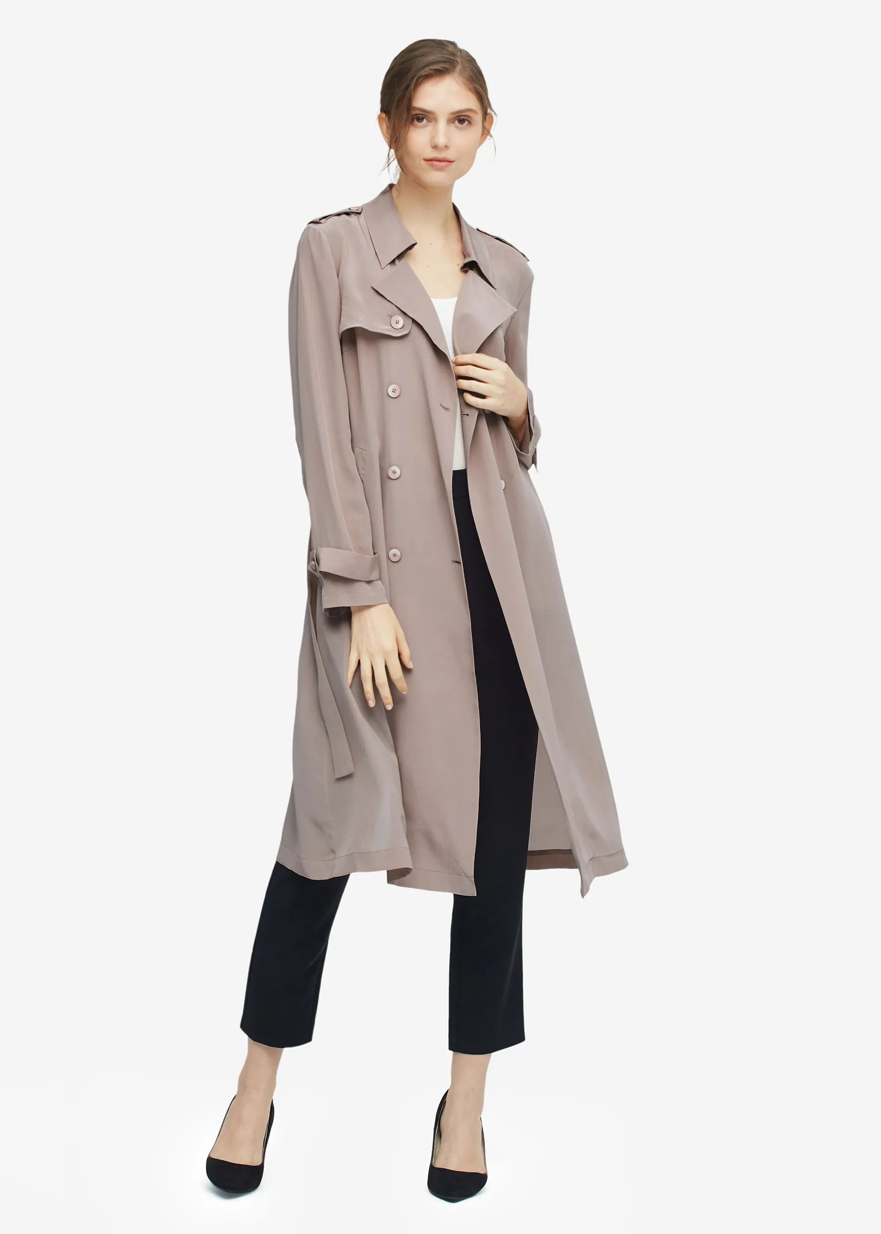 Classic Woman Double Breasted Silk Trench Coat | LilySilk