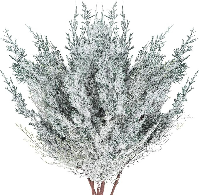 6 Pieces Frosted Artificial Cedar Pine Branches Sprigs 17" Snowy Faux Cedar Twig White Winter Gre... | Amazon (US)