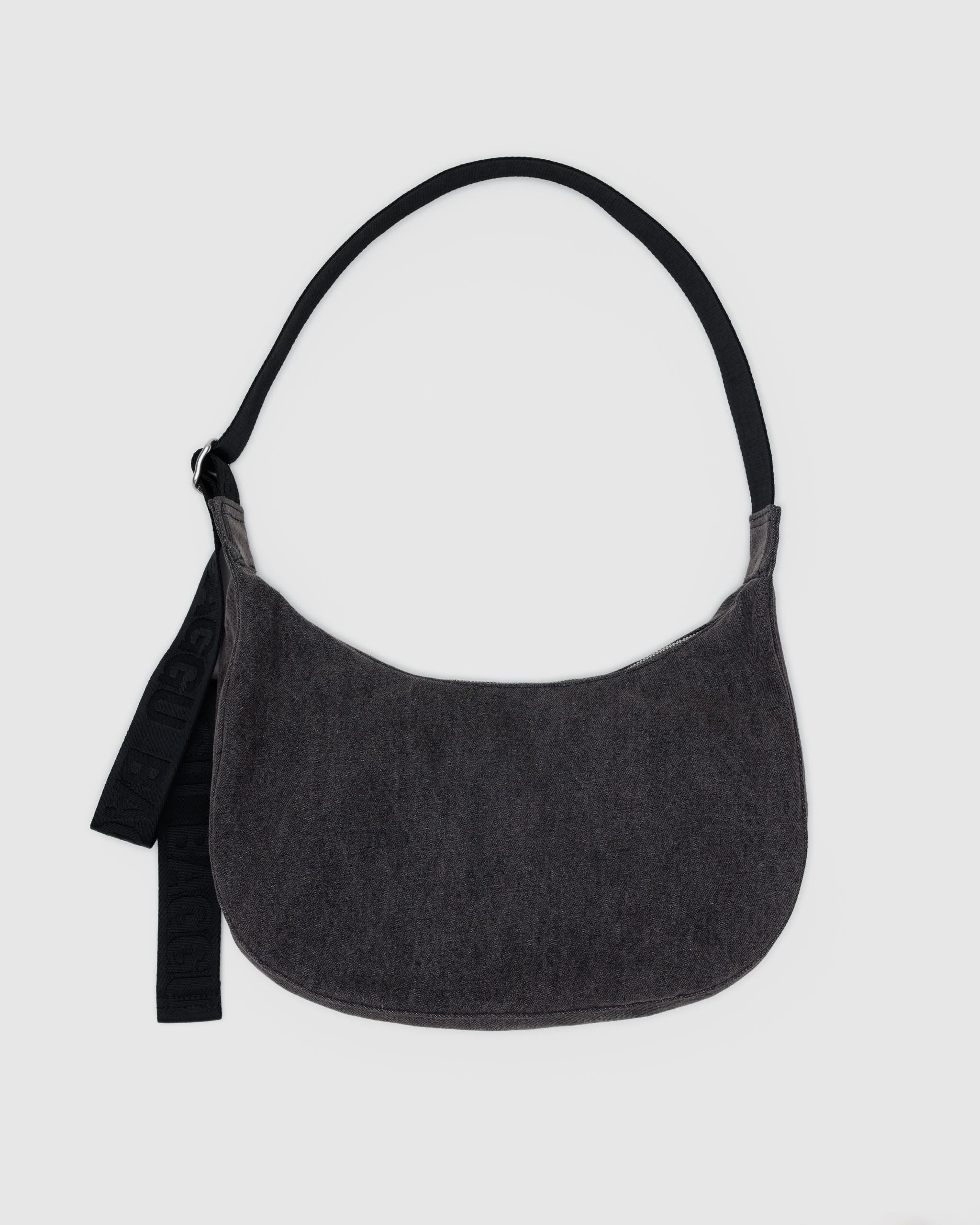 Medium Denim Crescent Bag Washed Black Denim - Baggu | BAGGU