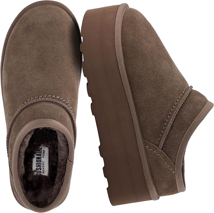 CUSHIONAIRE Huggy-2 Platform Slippers for Women, Cozy Genuine Suede Slip-On Ankle Boots for Indoo... | Amazon (US)