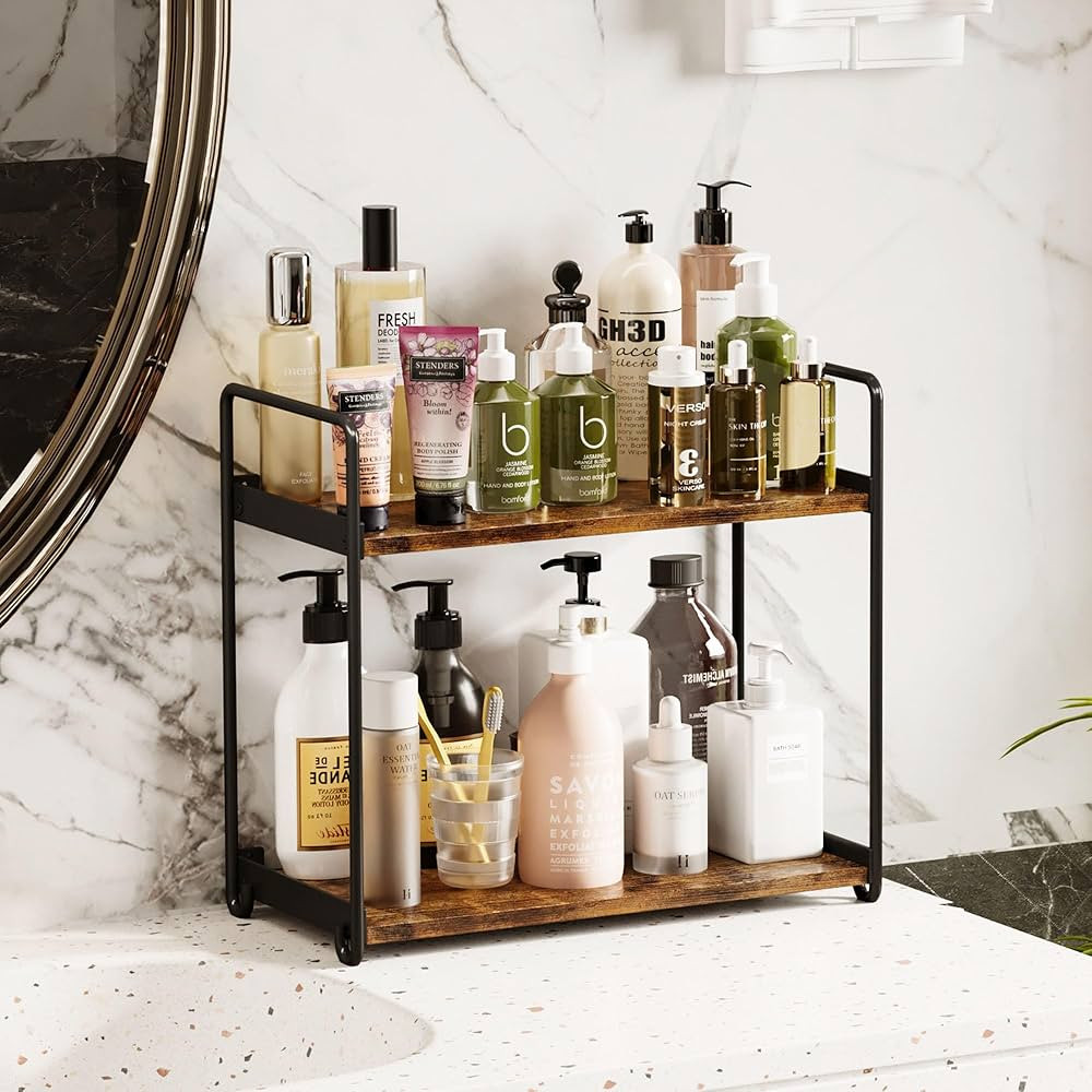 Homeiju Multi-Purpose Bathroom Counter Organizer, 2-Tier Wall-Mounted Storage Organizer Shelf for... | Amazon (US)
