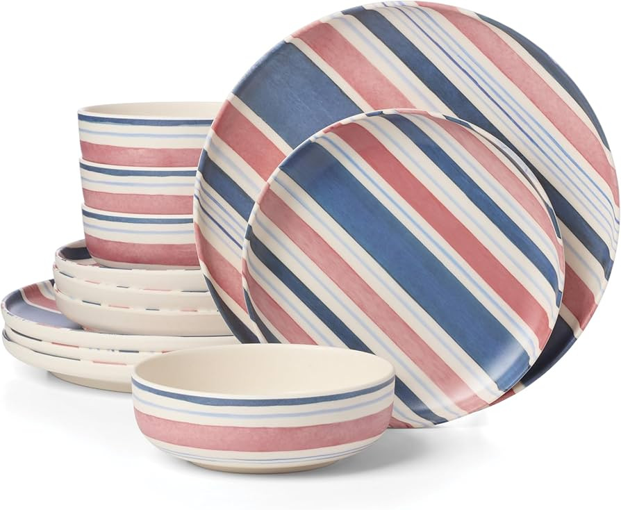 Oneida Dinnerware Sets, 24 Seven Melamine Stripe 12-Piece Dinnerware Set, Set for 4, Service For ... | Amazon (US)