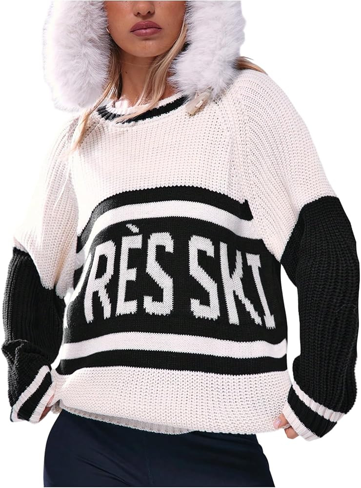 SHENHE Women's Oversized Sweater Crewneck Color Block Apres Ski Sweater Jumper Pullover | Amazon (US)
