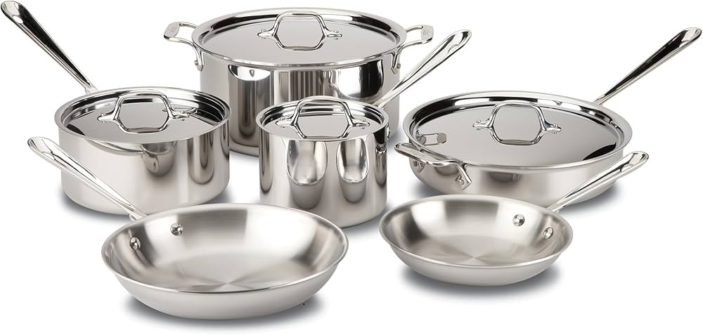 All-Clad D3 3-Ply Stainless Steel Cookware Set 10 Piece, Induction Compatible, Oven Broiler Safe ... | Amazon (US)