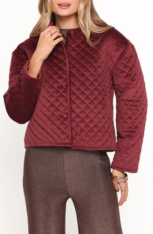 Petal & Pup Roxanna Quilted Velvet Jacket in Wine at Nordstrom, Size Small | Nordstrom