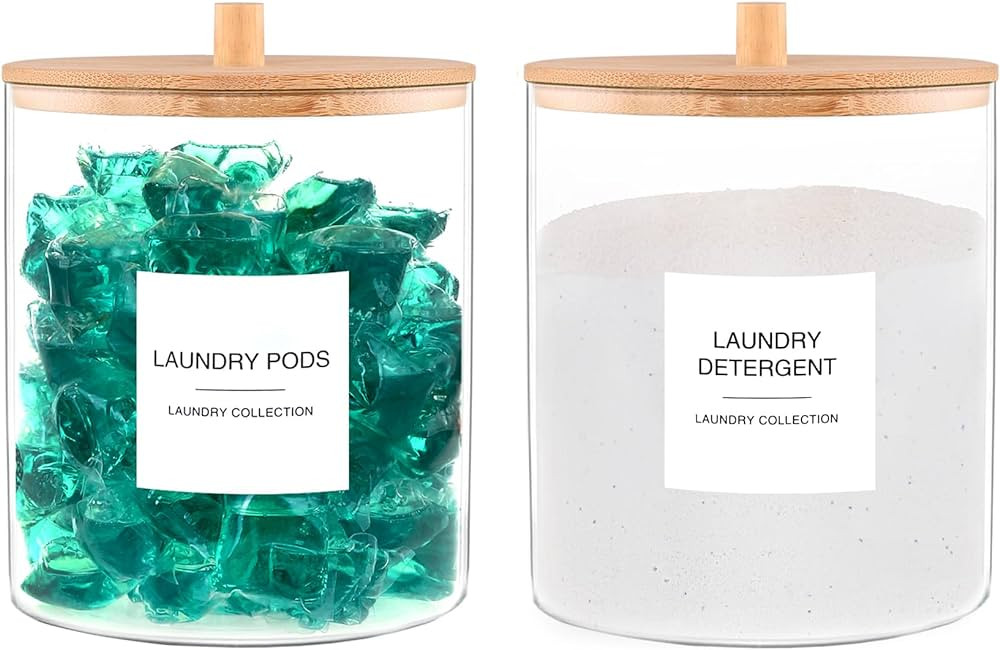 Glass Jars for Laundry Room Organization, Laundry Pods Container with 27 Labels, Detergent Holder... | Amazon (US)