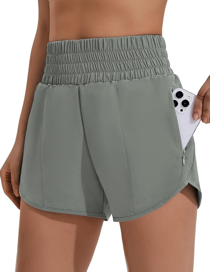 PINSPARK Women's Athletic Shorts for Gym Workout Running Short with High Waisted Zip Pockets | Amazon (US)