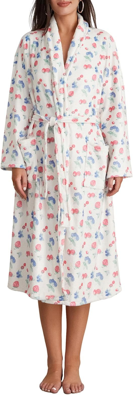 Comfy Robes Women Floral Fruit Robe Soft Dressing Gown Plush Shawl Bath Collar Bathrobe Warm Loun... | Amazon (US)