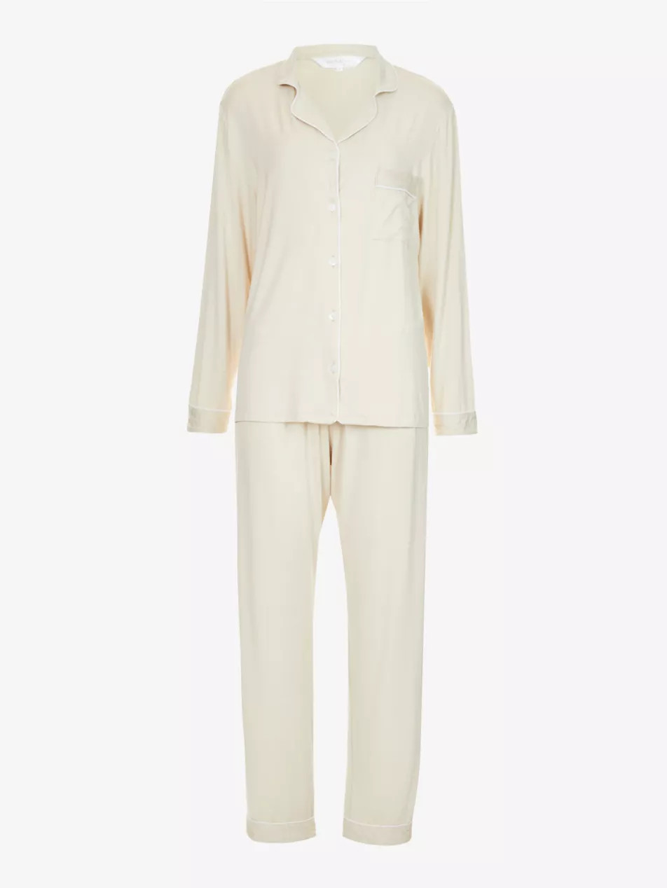 Rayon piped stretch-jersey pyjama set | Selfridges