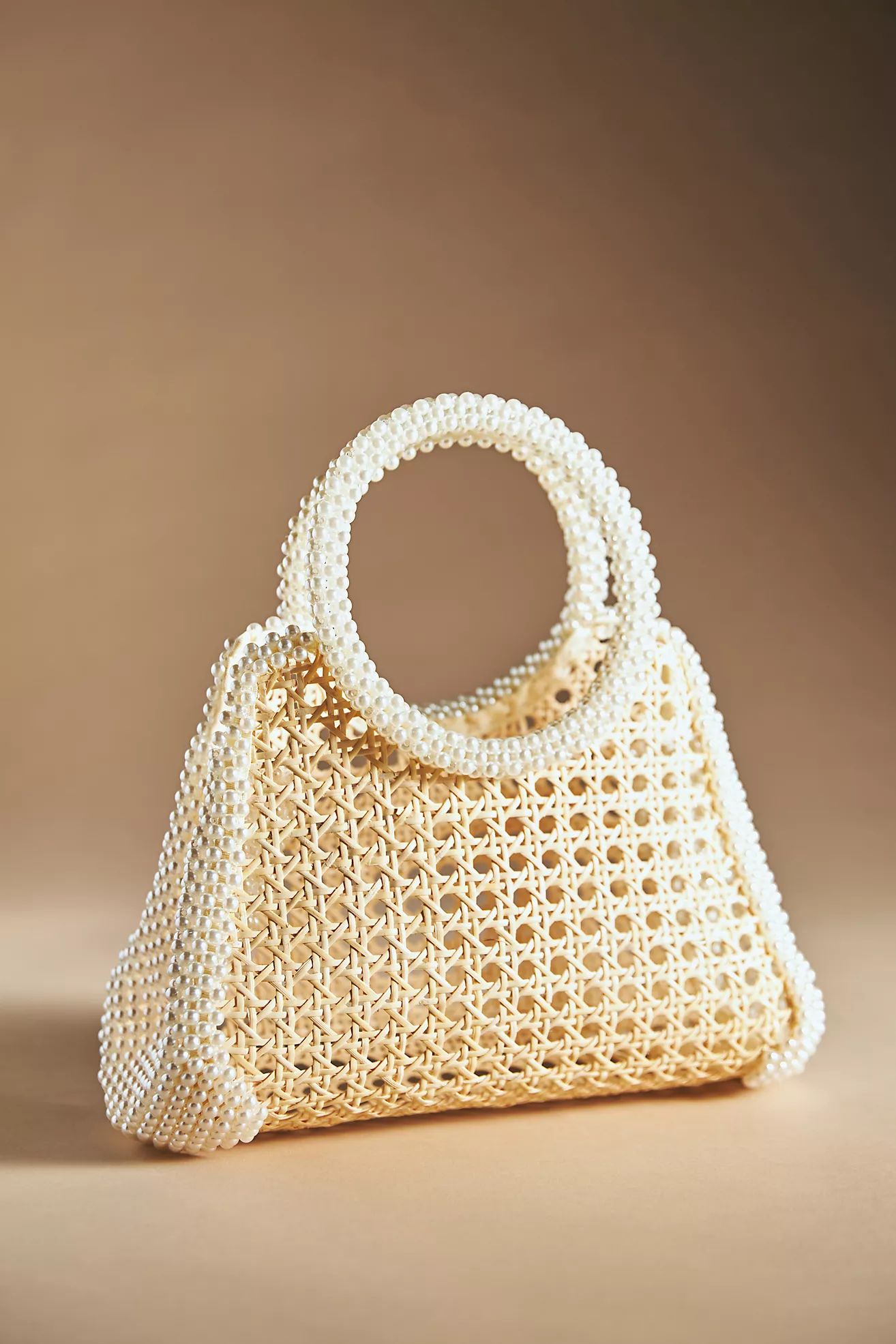 Pearl-Embellished Rattan Circle-Handle Bag | Anthropologie (US)