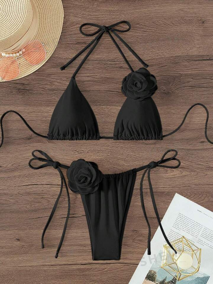 SHEIN X Lily May Mac Bañador bikini aplique triángulo con cordón lateral | SHEIN