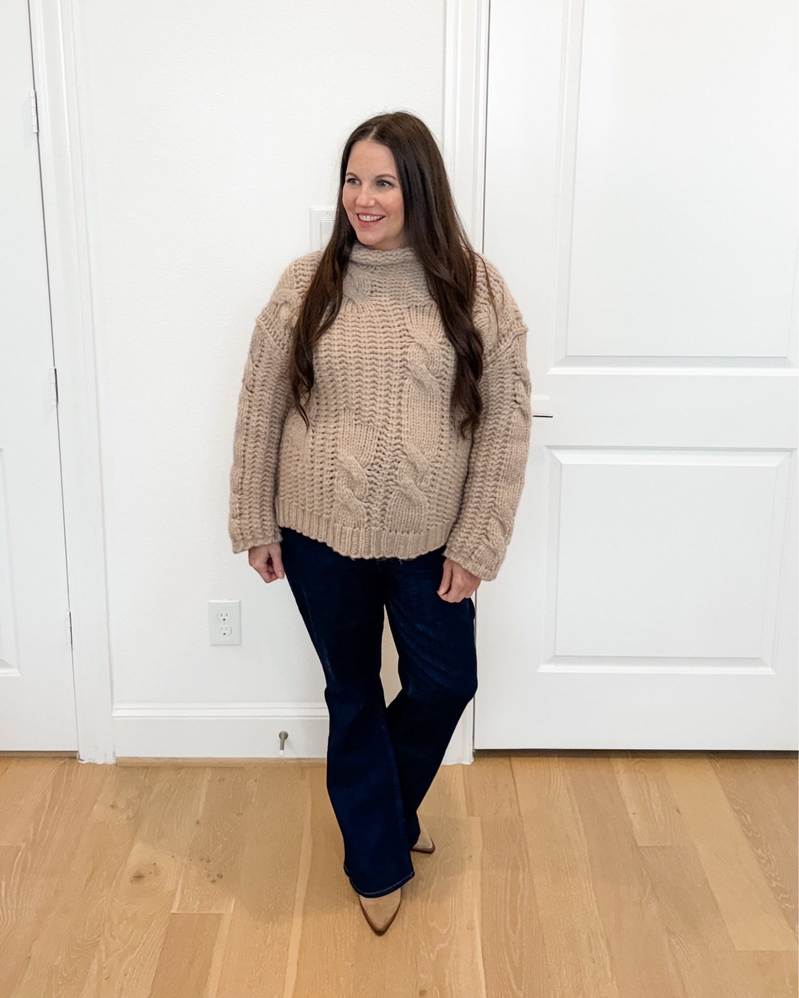 This cozy winter outfit has quickly become one of my favorite elevated maternity outfit looks. The mock-neck cable wool blend sweater is such a classic winter staple—warm, soft, and perfect for layering over a bump. I paired it with dark blue bootcut flared jeans, which are hands down the best maternity jeans for a flattering, comfortable fit.

To finish the look, I styled it with tan boots on colder days or swapped in light brown booties for a slightly dressier vibe. This dressy casual outfit works beautifully for everyday errands, casual workdays, or lunch plans, and it’s a great example of chic winter outfits women can wear during pregnancy.

Everything is linked below so you can recreate this bump-friendly winter look


#LTKOver40 #LTKSeasonal #LTKBump