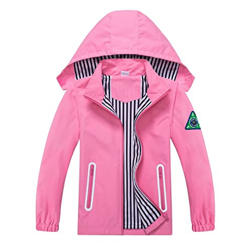 IjnUhb Kids Rain Jacket Boys Girls Waterproof Hooded RainCoat Toddler Windbreaker Unisex Lightweight Rain Coat(Solid Pink,5T) | Amazon (US)