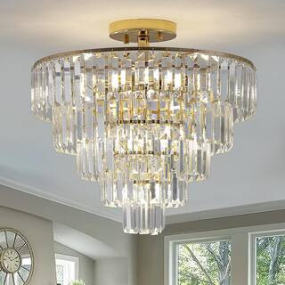 5-Tier 10-Light Gold Crystal Chandeliers Lighting Luxury Modern Pendant Chandelier for Living Roo... | The Home Depot