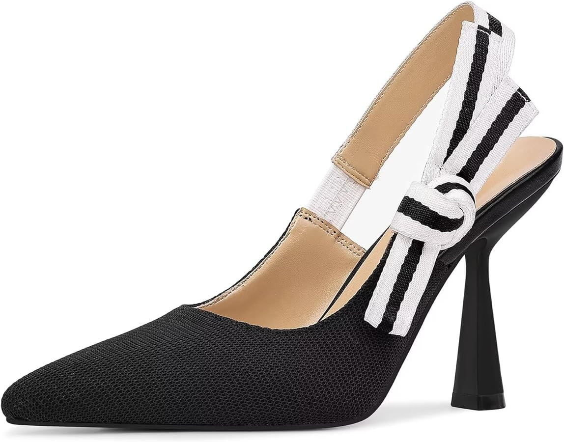 Slingback Heels for Women Closed Pointed Toe High Heels Bowknot Knitted Dress Work Wedding Pumps ... | Amazon (US)